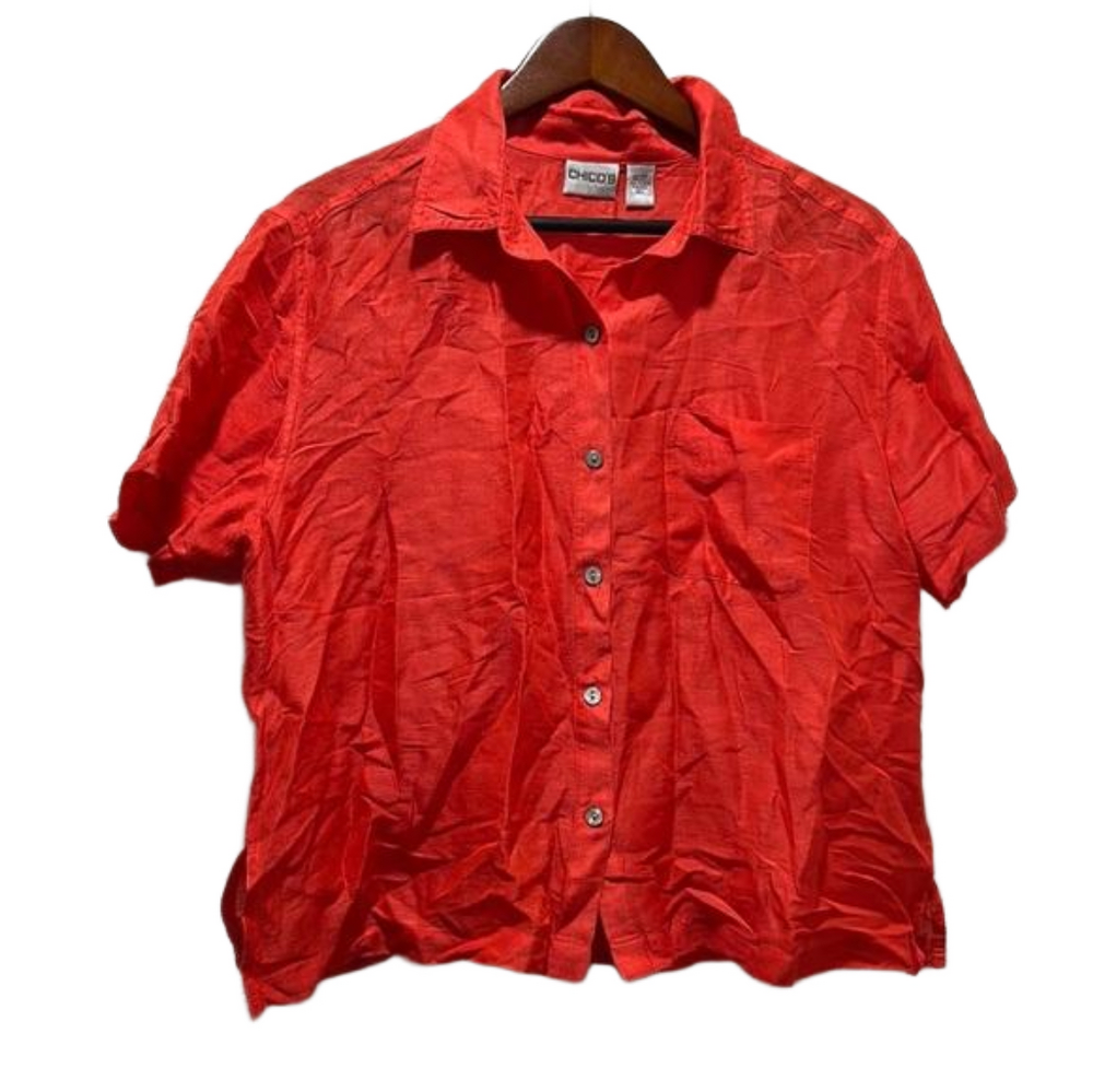 CHICO’S bright orange short sleeve blouse size 2 GUC